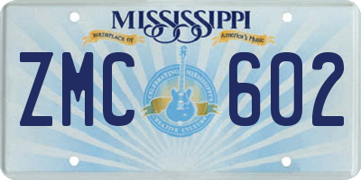 MS license plate ZMC602