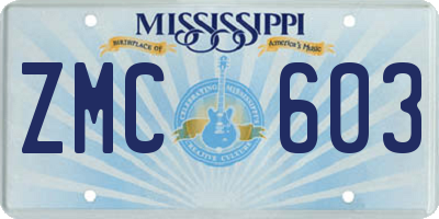 MS license plate ZMC603