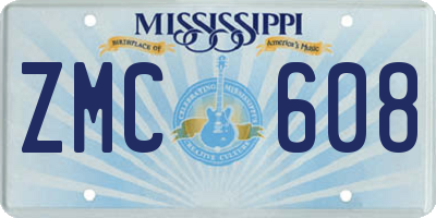MS license plate ZMC608
