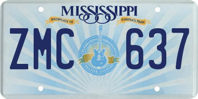 MS license plate ZMC637