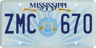 MS license plate ZMC670