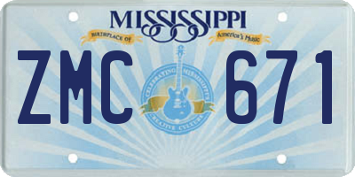 MS license plate ZMC671