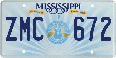 MS license plate ZMC672