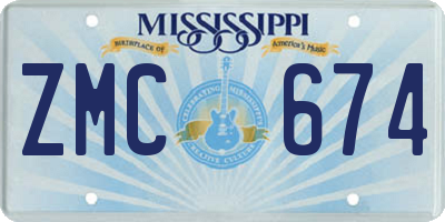 MS license plate ZMC674
