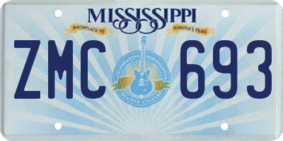 MS license plate ZMC693