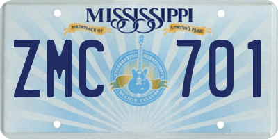 MS license plate ZMC701