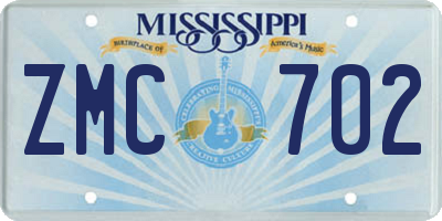 MS license plate ZMC702