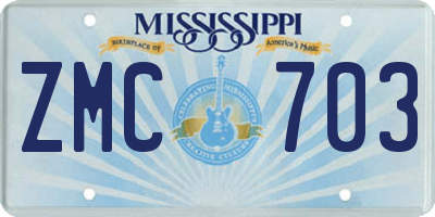 MS license plate ZMC703