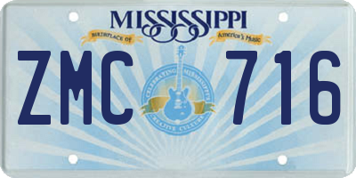 MS license plate ZMC716