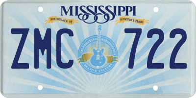 MS license plate ZMC722