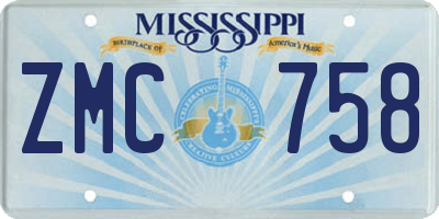 MS license plate ZMC758