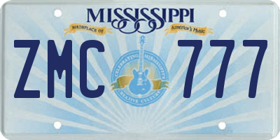 MS license plate ZMC777