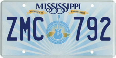 MS license plate ZMC792
