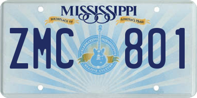 MS license plate ZMC801