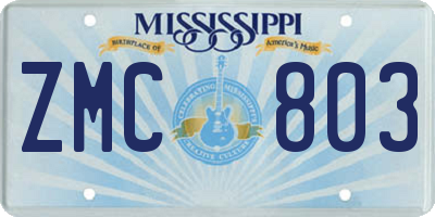 MS license plate ZMC803
