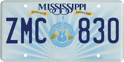 MS license plate ZMC830