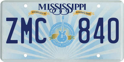 MS license plate ZMC840