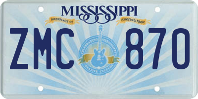 MS license plate ZMC870