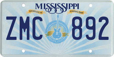 MS license plate ZMC892