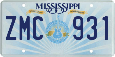 MS license plate ZMC931