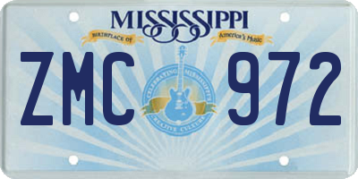 MS license plate ZMC972
