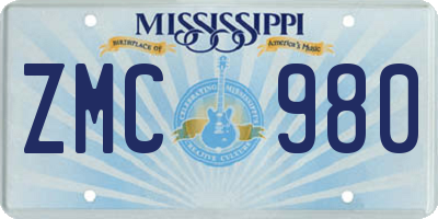 MS license plate ZMC980