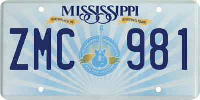 MS license plate ZMC981