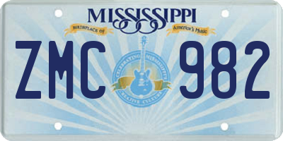 MS license plate ZMC982