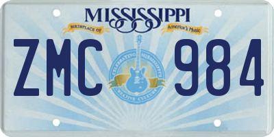 MS license plate ZMC984