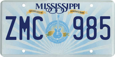 MS license plate ZMC985