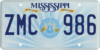 MS license plate ZMC986