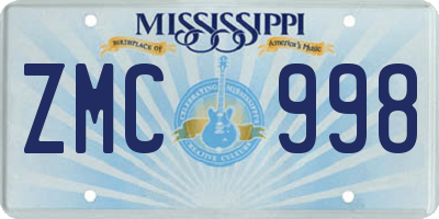 MS license plate ZMC998