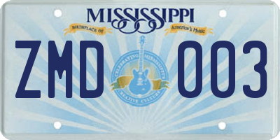 MS license plate ZMD003