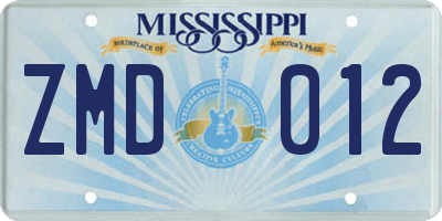 MS license plate ZMD012