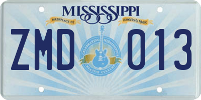 MS license plate ZMD013