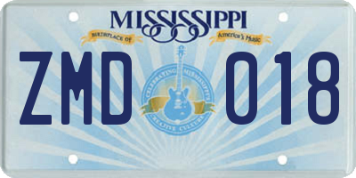 MS license plate ZMD018