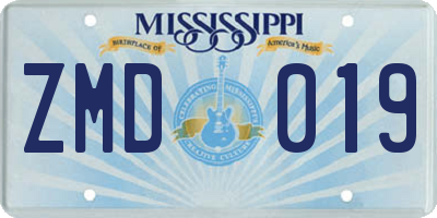 MS license plate ZMD019