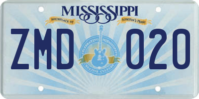MS license plate ZMD020