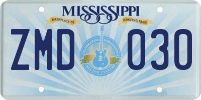 MS license plate ZMD030