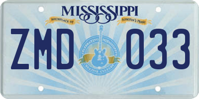 MS license plate ZMD033