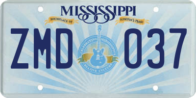 MS license plate ZMD037