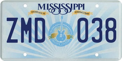 MS license plate ZMD038
