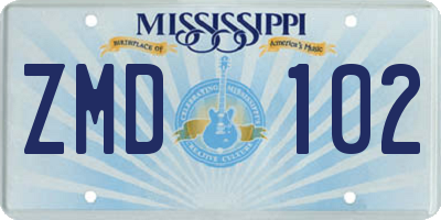 MS license plate ZMD102