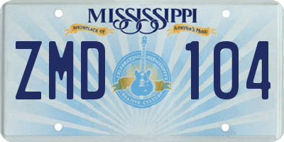 MS license plate ZMD104