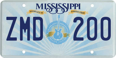MS license plate ZMD200