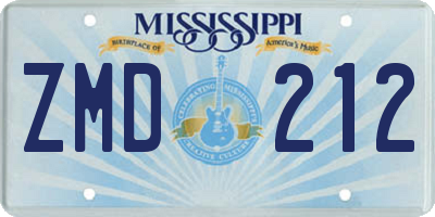 MS license plate ZMD212