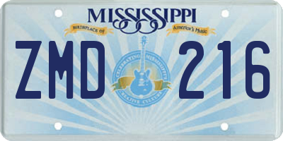 MS license plate ZMD216