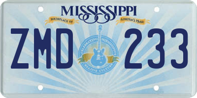 MS license plate ZMD233