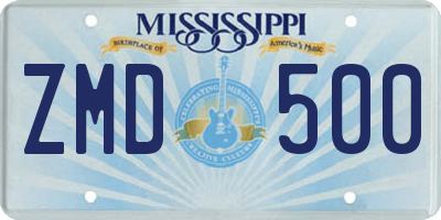 MS license plate ZMD500