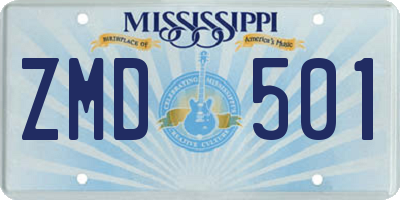 MS license plate ZMD501